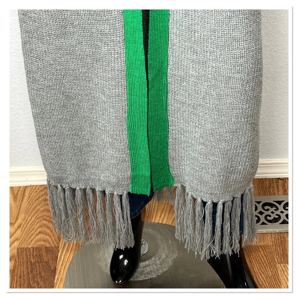 ILLORD Maxi Knit Cardigan w/Fringe Hem One Size 100% Acrylic Gray, Green & Blue